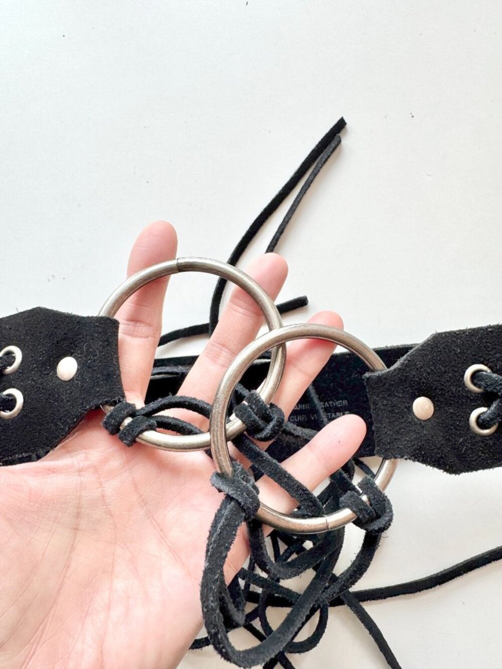 Unbranded Black Suede Leather Woven Fringed Belt, Size M/L - Picture 3 of 7